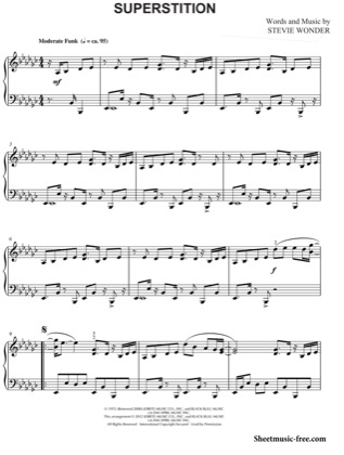 Thumbnail of first page of Superstition piano sheet music PDF by Stevie Wonder.