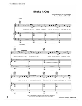 Thumbnail of first page of Shake It Out  piano sheet music PDF by Florence + The Machine.