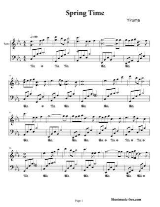 Thumbnail of first page of Spring Time piano sheet music PDF by Yiruma.