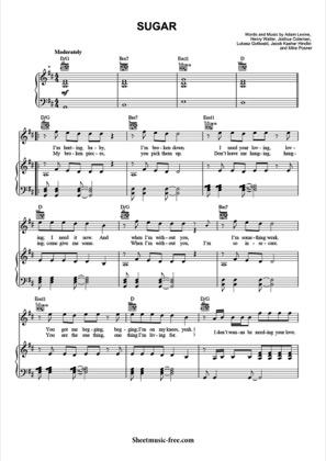 Thumbnail of first page of Sugar piano sheet music PDF by Maroon 5.