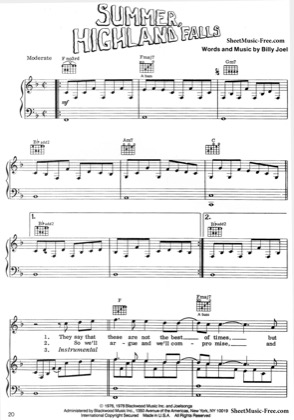 Thumbnail of first page of Summer Highland Falls piano sheet music PDF by Billy Joel.