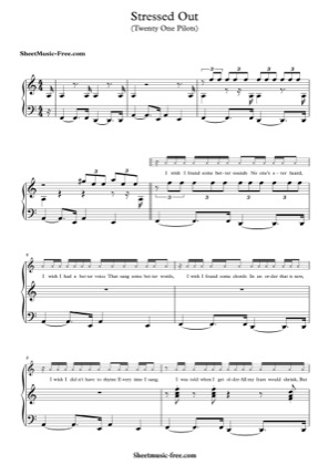 Thumbnail of first page of Stressed Out piano sheet music PDF by Twenty One Pilots.