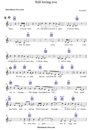 Thumbnail of first page of Still Loving You piano sheet music PDF by Scorpions.