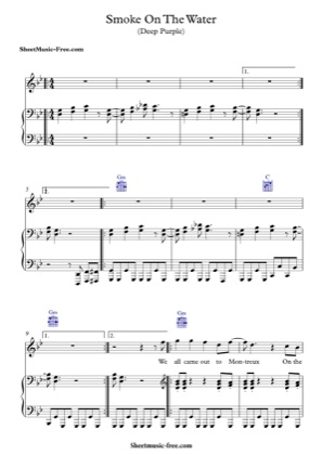 Thumbnail of first page of Smoke On The Water  piano sheet music PDF by Deep Purple.
