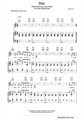 Thumbnail of first page of Stay  piano sheet music PDF by Rihanna.