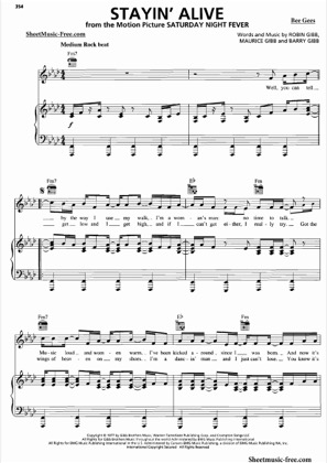 Thumbnail of first page of Stayin' Alive piano sheet music PDF by Saturday Night Fever.