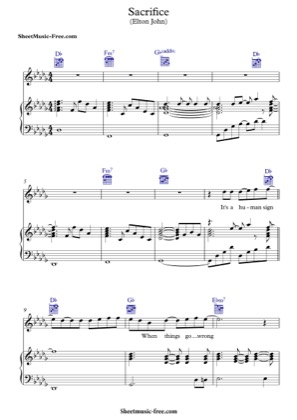 Thumbnail of first page of Sacrifice  piano sheet music PDF by Elton John.