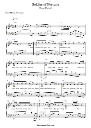 Thumbnail of first page of Soldier of Fortune piano sheet music PDF by Deep Purple.