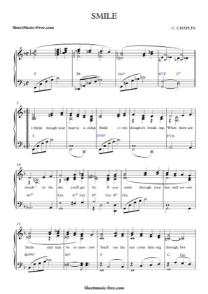 Thumbnail of first page of Smile  piano sheet music PDF by Charles Chaplin.