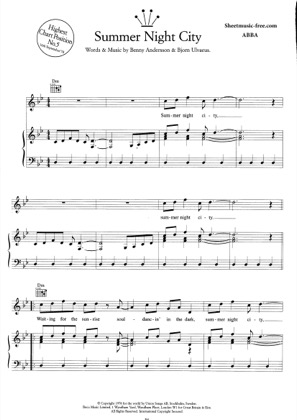 Thumbnail of first page of Summer Night City piano sheet music PDF by ABBA.
