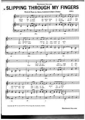 Thumbnail of first page of Slipping Through My Fingers piano sheet music PDF by ABBA.