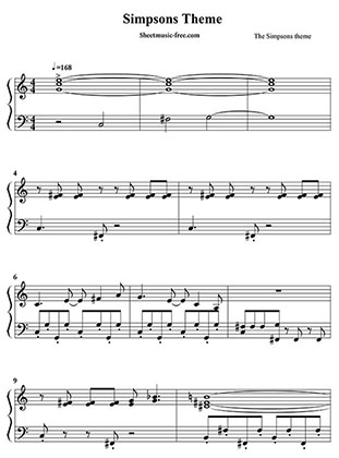 Thumbnail of first page of The Simpsons Theme piano sheet music PDF by The Simpsons.