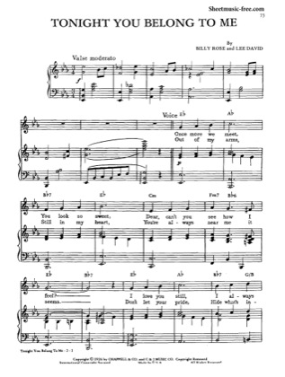 Thumbnail of first page of Tonight You Belong To Me piano sheet music PDF by Nat King Cole.