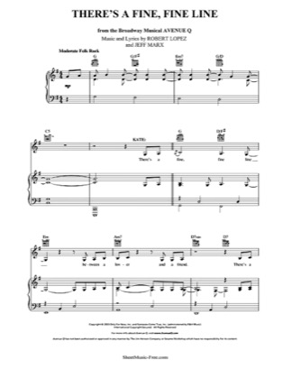 Thumbnail of first page of There's A Fine Fine Line piano sheet music PDF by Avenue Q.