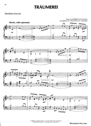 Thumbnail of first page of Traumerei  piano sheet music PDF by Schumann.
