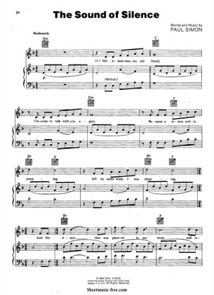 The Sound Of Silence and Garfunkel Free Piano Sheet Music PDF