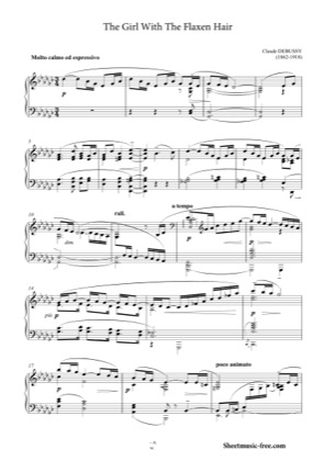 Thumbnail of first page of The Girl With The Flaxen Hair piano sheet music PDF by Debussy.