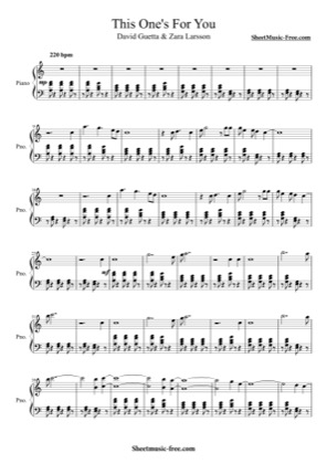 Thumbnail of first page of This One's For You (ft Zara Larsson) piano sheet music PDF by David Guetta.