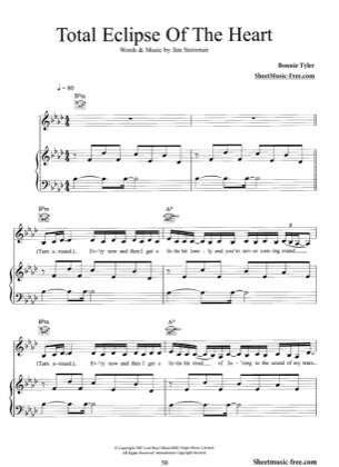 Thumbnail of first page of Total Eclipse Of The Heart (2) piano sheet music PDF by Bonnie Tyler.