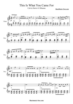 Thumbnail of first page of This Is What You Came For ft Rihanna piano sheet music PDF by Calvin Harris.