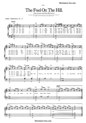 Thumbnail of first page of The Fool On The Hill piano sheet music PDF by The Beatles.