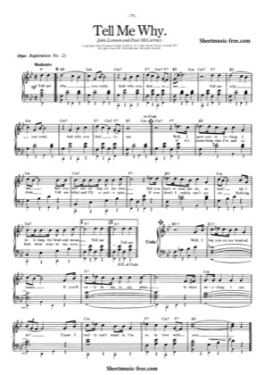Thumbnail of first page of Tell Me Why  piano sheet music PDF by The Beatles.