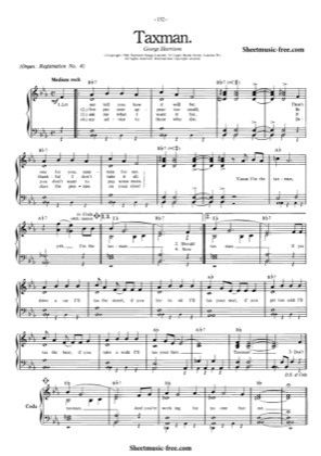 Thumbnail of first page of Taxman piano sheet music PDF by The Beatles.