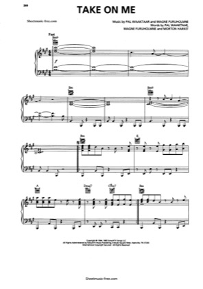 Thumbnail of first page of Take On Me  piano sheet music PDF by A-Ha.