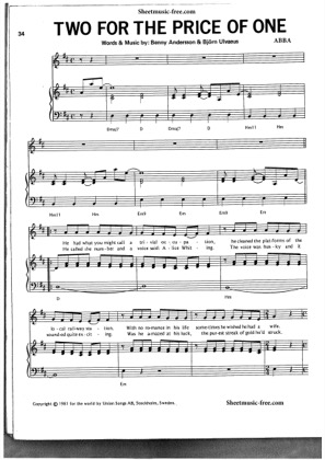 Thumbnail of first page of Two For The Price Of One piano sheet music PDF by ABBA.