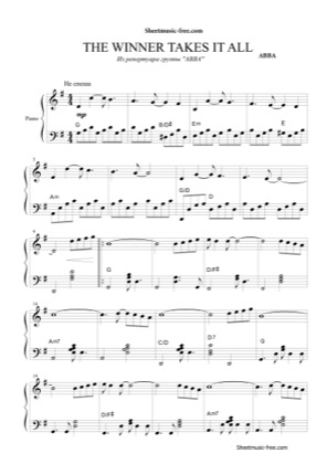 Thumbnail of first page of The Winner Takes It All piano sheet music PDF by ABBA.