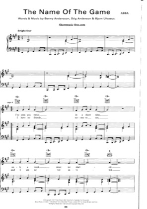 Thumbnail of first page of The Name Of The Game piano sheet music PDF by ABBA.