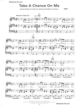 Thumbnail of first page of Take A Chance On Me  piano sheet music PDF by ABBA.