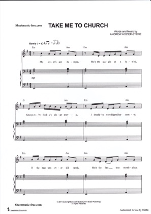 Thumbnail of first page of Take Me To Church piano sheet music PDF by Hozier.