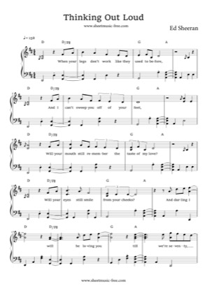 Thumbnail of first page of Thinking Out Loud piano sheet music PDF by Ed Sheeran.