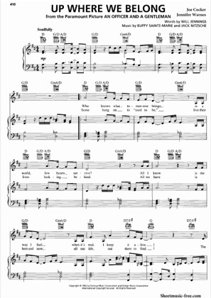Thumbnail of first page of Up Where We Belong piano sheet music PDF by An Officer and A Gentleman.