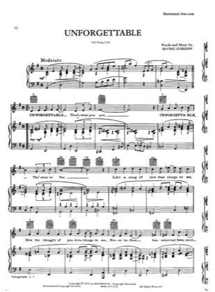 Thumbnail of first page of Unforgettable piano sheet music PDF by Nat King Cole.