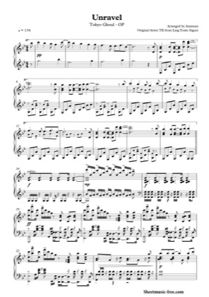 Thumbnail of first page of Unravel  piano sheet music PDF by Tokyo Ghoul.
