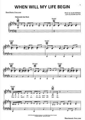 Thumbnail of first page of When Will My Life Begin piano sheet music PDF by Tangled.