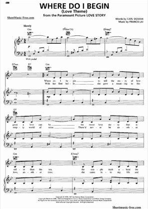 Thumbnail of first page of Where Do I Begin (Love Theme) piano sheet music PDF by Love Story.