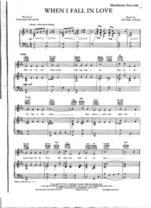 Thumbnail of first page of When I Fall In Love piano sheet music PDF by Nat King Cole.