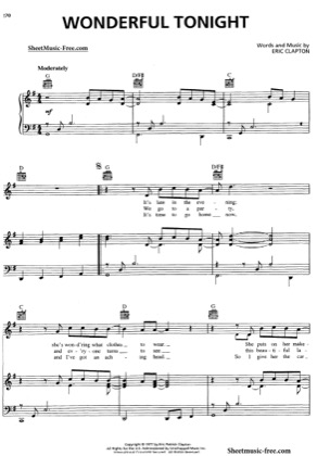 Thumbnail of first page of Wonderful Tonight (2) piano sheet music PDF by Eric Clapton.