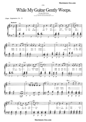 Thumbnail of first page of While My Guitar Gently Weeps  piano sheet music PDF by The Beatles.