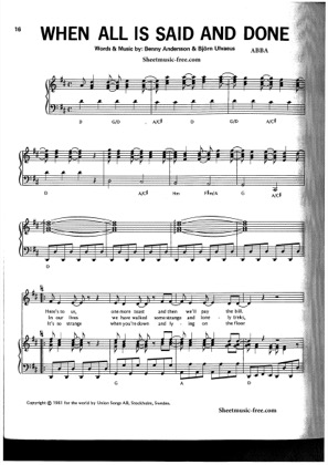 Thumbnail of first page of When All Is Said And Done piano sheet music PDF by ABBA.