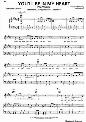 Thumbnail of first page of You'll Be In My Heart piano sheet music PDF by Tarzan.