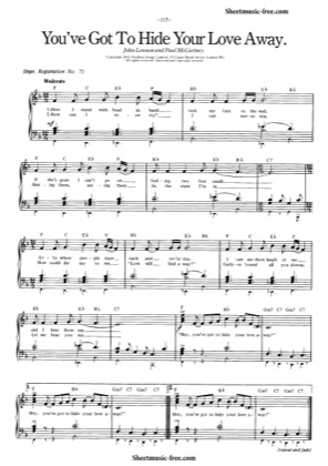 Thumbnail of first page of You've Got To Hide Your Love Away piano sheet music PDF by The Beatles.