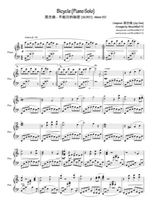 Thumbnail of first page of Bicycle piano sheet music PDF by Jay Chou.