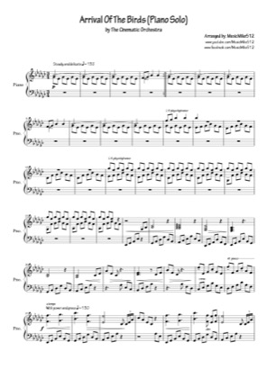 Thumbnail of first page of Arrival of the Birds piano sheet music PDF by Cinematic Orchestra.