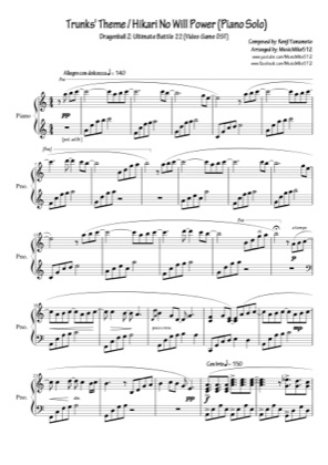 Thumbnail of first page of Trunk’s Theme piano sheet music PDF by Dragon Ball Z.