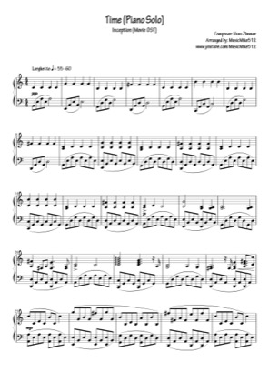 Thumbnail of first page of Time piano sheet music PDF by Inception.
