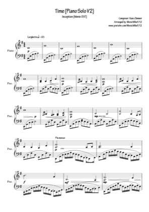 Thumbnail of first page of Time Ver 2 piano sheet music PDF by Inception.
